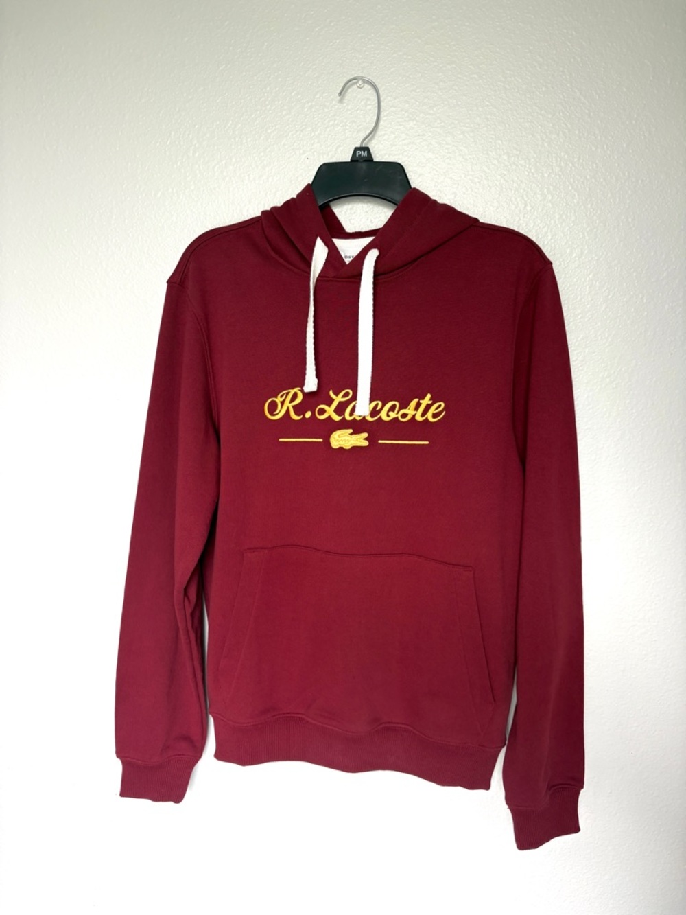 Lacoste Men's Embroidered Lettering Hooded Cotton Fleece Sweatshirt-Burgundy